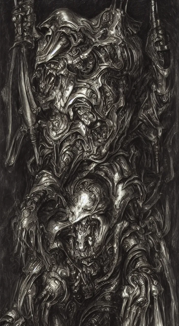 Image similar to Spacemarine, supreme all powerful magic magical aura of the arcane of wild mystical otherworldly psyker, blanchitsu, giger, baroque