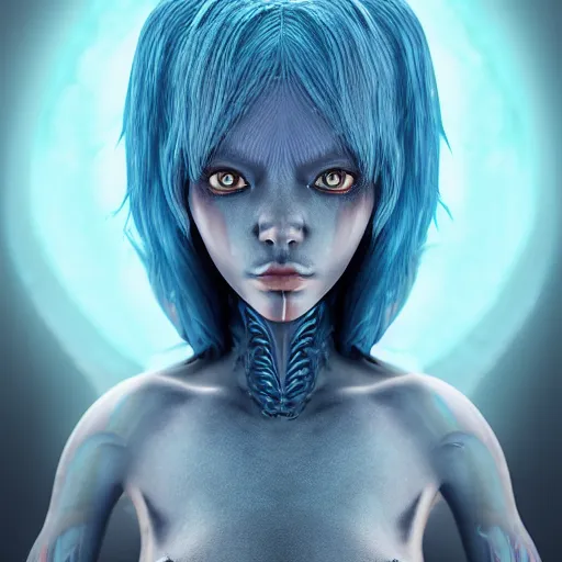 Prompt: portrait of a blue alien girl, digital art, highly detailed, concept art, intricate, sharp focus, Trending on Artstation HQ, deviantart, unreal engine 5, 4K UHD image