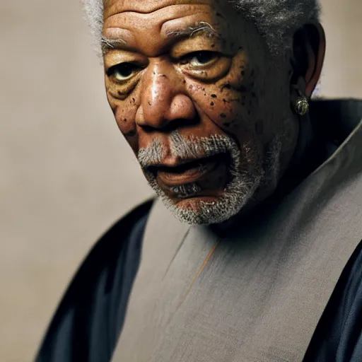 Prompt: a cinematic still of Morgan Freeman as a Japanese Samurai, portrait, shallow depth of field, close up