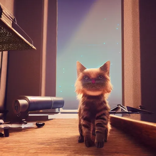 Prompt: a modern cat with glasses, unreal engine 6, detailed and intricate environment