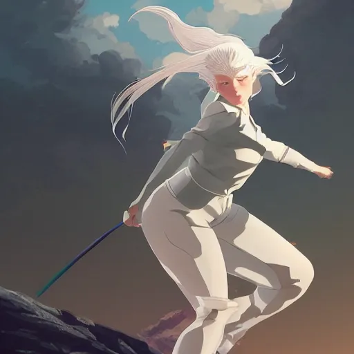 Prompt: vanishing point, white hair eva riding ready to fight, by victo ngai and makoto shinkai, partner, adiant light, minimalist, unreal engine 5, concept art ， highly rendered,, digital painting, artstation, concept art, smooth, sharp foccus, artstation hq