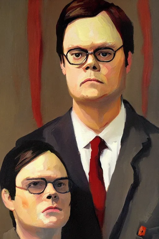 Prompt: portrait painting of dwight schrute and chrles boyle, in the style of albert marquet