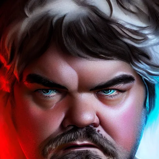 Prompt: beautiful close up still portrait of jack black, highly detailed, realistic, volumetric lighting, 8 k, art, detailed, digital painting, beautiful lighting, vivid colors, intricate, elegant, smooth, sharp focus