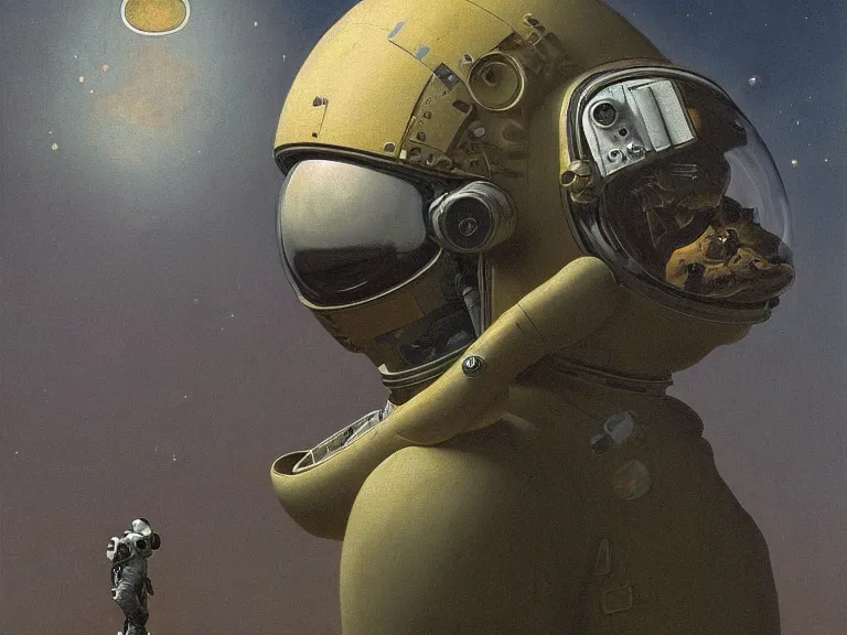 Image similar to a detailed profile painting of an astronaut in a spacesuit with reflective visor, symmetrical and science fiction theme by beksinski carl spitzweg and tuomas korpi. baroque elements, full-length view. baroque element. intricate artwork by caravaggio. Trending on artstation. 8k