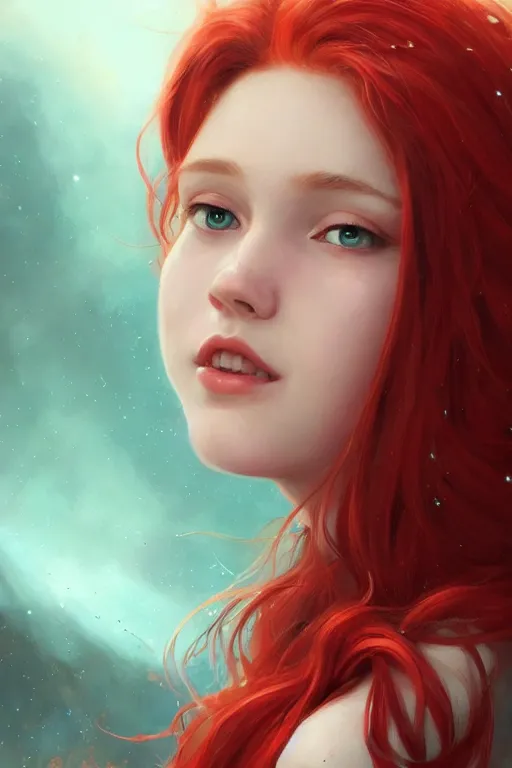 Image similar to beautiful cute red haired joyful and playful 1 9 year old girl, full portrait, long hair, sci - fi, fantasy, intricate, elegant, digital painting, artstation, concept art, smooth, 8 k frostbite 3 engine, ultra detailed, art by artgerm and greg rutkowski and magali villeneuve