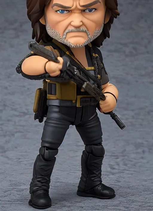 Image similar to kurt russell, a nendoroid of kurt russell is snake plisskin figurine, escape from new york, realistic face, detailed product photo