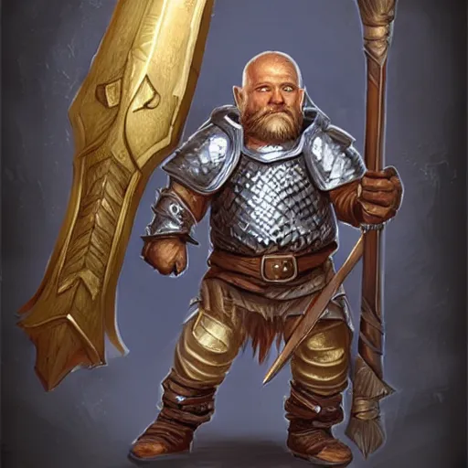 Image similar to dwarf fighter wearing chainmail armor holding a large warhammer drawn by artgerm