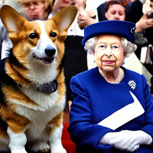 Prompt: The corgis overthrow Queen Elizabeth II