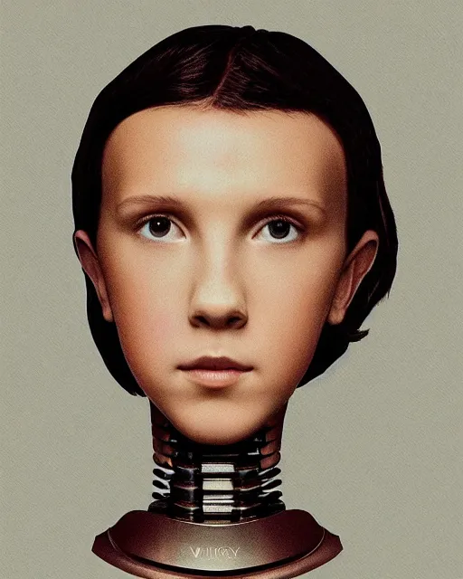 Prompt: millie bobby brown as a robot by leonardo da vinci