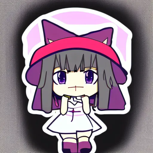 Prompt: die cut sticker of anime chibi kawaii cute tsundere witch wearing hat