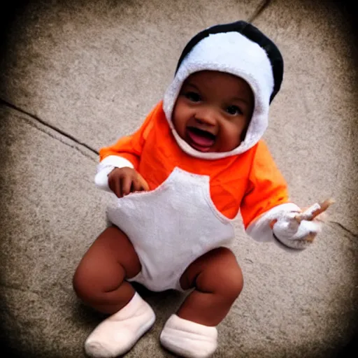 Prompt: cute chick baby dressed as an inmate