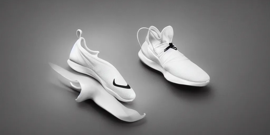 Image similar to nike shoes designed by steve jobs, realistic product photography, studio lighting