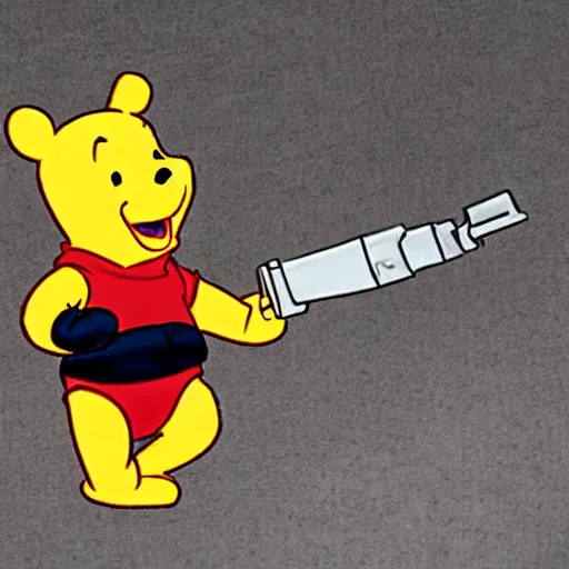 Prompt: winnie the pooh wearing a full suit of space marine power armor and wielding a boltgun