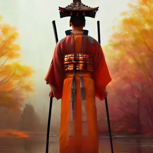 Image similar to samurai, samurai temple, bridge, digital art, irina french, heraldo ortega, mandy jurgens golden ratio,, award winning, masterpiece, trending on artstation, 8 k 1 5 0 mpx