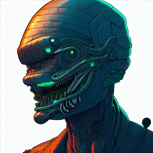 Image similar to A cyberpunk reptile viper head cyborg on the street of a cyberpunk city art by Josan Gonzalez, sci-fi, highly detailed, digital painting, artstation, smooth, sharp focus, illustration, concept art by Josan Gonzalez and James Gurney and Mœbius