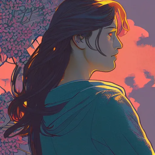 Image similar to Alicia Vikander as a teenager birdwatching, highly detailed, artstation, digital illustration, concept art, by Kyoto Animation and Studio Ghibli, by Ilya Kuvshinov and Alphonse Mucha