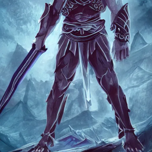 Prompt: the necro sword and of its might being held by a spartan from another planet, full body portrait, highdetailed,