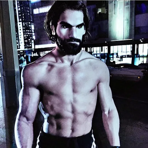 Image similar to “a realistic detailed photo of a guy who is an attractive humanoid who is half robot and half humanoid, who is a male android, Seth Rollins, shiny skin, posing like a statue, blank stare”