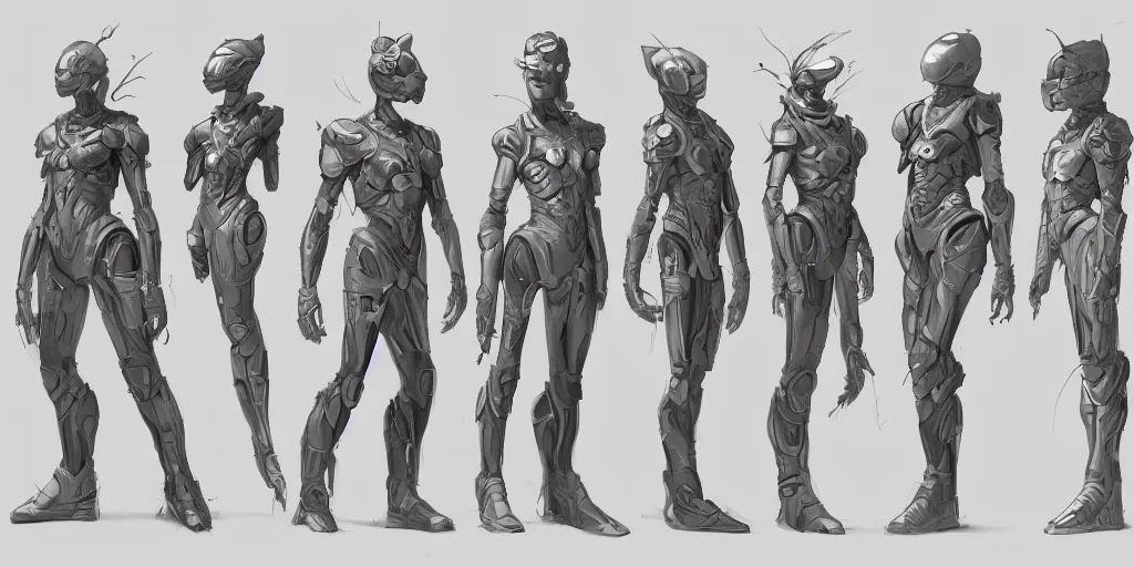 Image similar to scifi characterdesign, character sheet, Moebius, Greg Rutkowski, Zabrocki, Karlkka, Jayison Devadas, Phuoc Quan, trending on Artstation, 8K, ultra wide angle, zenith view, pincushion lens effect.