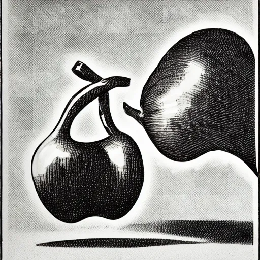 Image similar to a banana fighting an apple in the deep sea