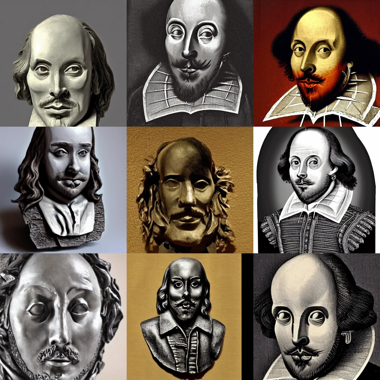 Prompt: william shakespeare crying, made out of metal
