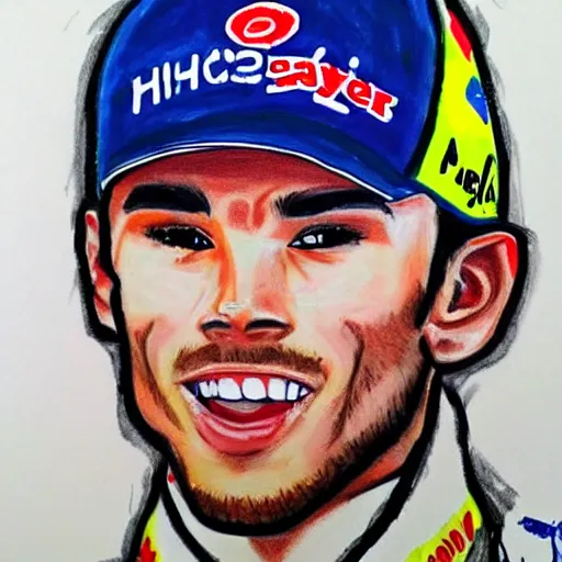 Image similar to a badly drawn picture of f 1 driver pierre gasly, caricature!!!, funny, crayon art, bad, beginner art