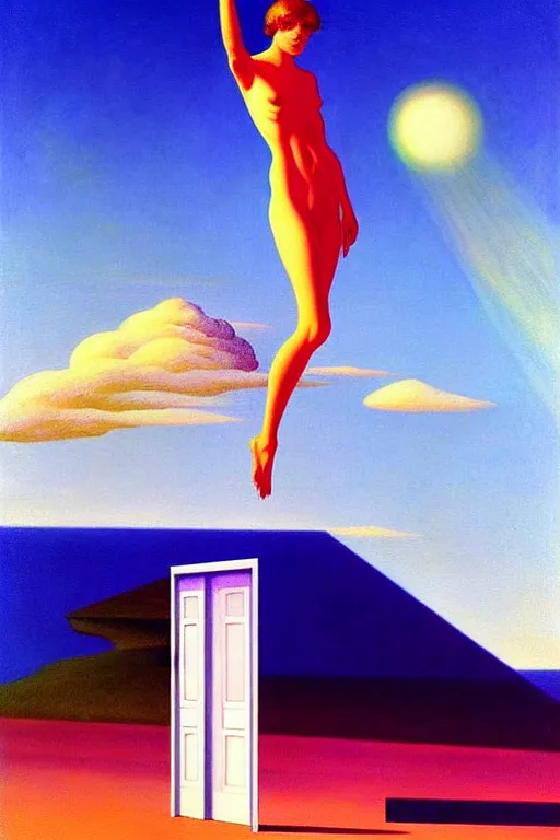Image similar to liminal vaporwave surrealism dreams, painted by Edward Hopper, painted by salvador dali, painted by moebius, airbrush