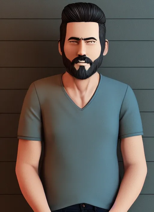 Image similar to 3 2 - year - old man, short stubble, wearing short sleeve v neck shirt, bara, character design, octane render, 8 k, portrait