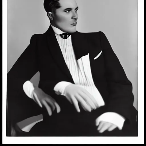 Prompt: a black and white photo of a man in a suit and tie, a colorized photo by george hurrell, dribble, vorticism, 1 9 2 0 s, studio portrait, handsome