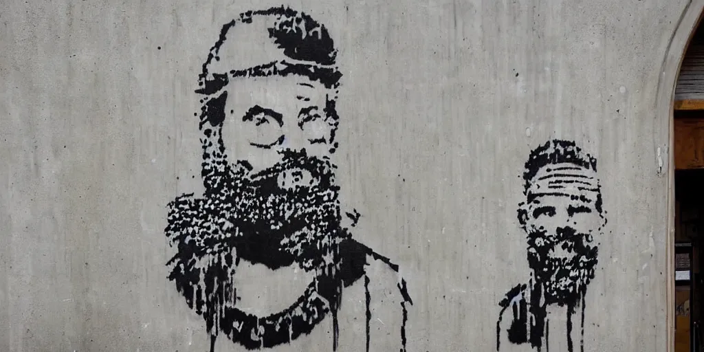 Prompt: bearded nation by banksy