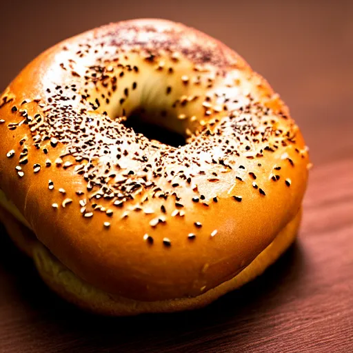 Prompt: a cinematic photograph of a bagel. award winning, perfect lighting, backlight