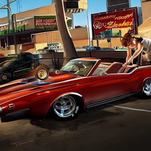 Prompt: chip foose in gta v, cover art by stephen bliss, artstation, no text