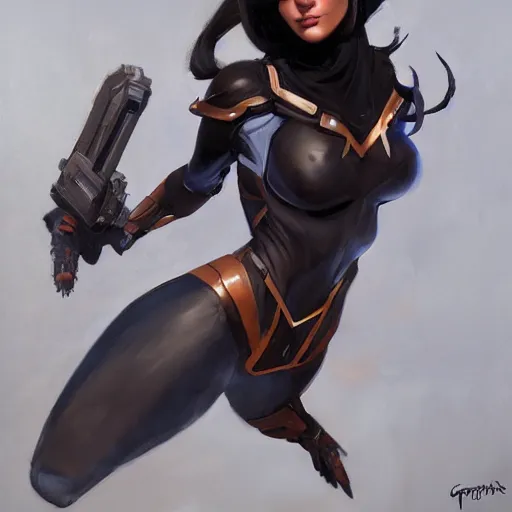 Image similar to greg manchess portrait painting of a dark female iron spiderman as overwatch character, medium shot, asymmetrical, profile picture, organic painting, sunny day, matte painting, bold shapes, hard edges, street art, trending on artstation, by huang guangjian, gil elvgren, ruan jia, greg rutkowski, gaston bussiere