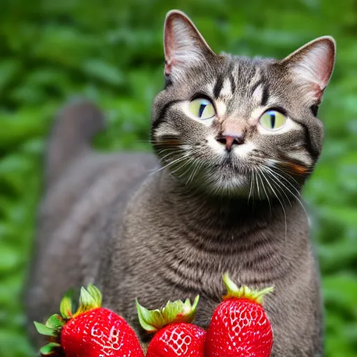 Prompt: A cat that is a strawberry, photo