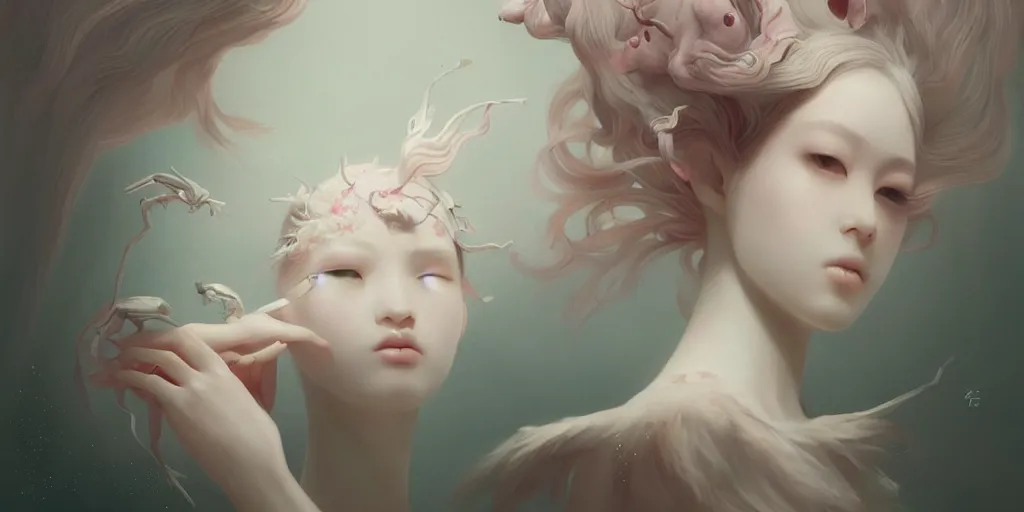 Image similar to breathtaking delicate detailed concept art painting creature, by hsiao - ron cheng, bizarre compositions, exquisite detail, pastel colors, 8 k