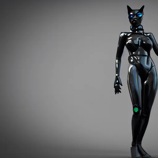 Image similar to futuristic black cat cyborg 3d render, 4k, hyperrealistic