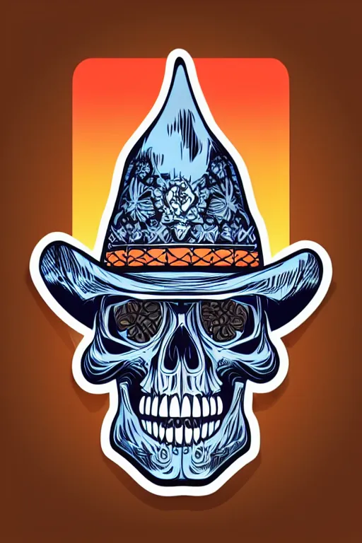 Image similar to A portrait of a skull that is a cowboy, sticker, colorful, illustration, highly detailed, smooth and clean vector curves, no jagged lines, vector art, smooth