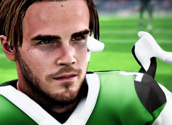 Prompt: facial portrait of a football player on the sidelines, quarterback emma watson, reddit contest winner, madden 2 1, ps 4, character design