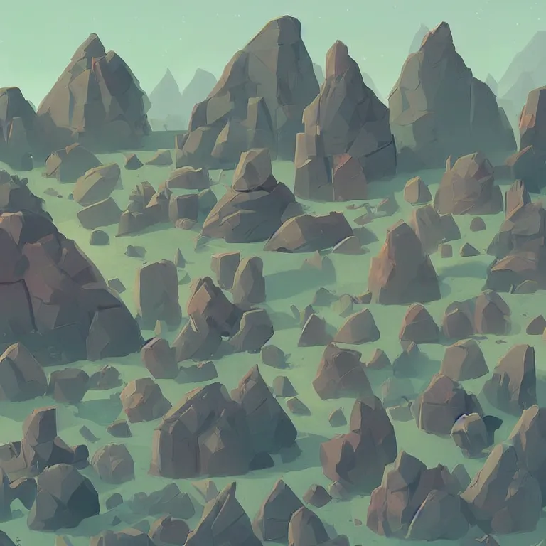 Prompt: bunch of different shapes and sizes of rocks, concept art by james gilleard, featured on deviantart, environmental art, 2 d game art, concept art, artstation hq