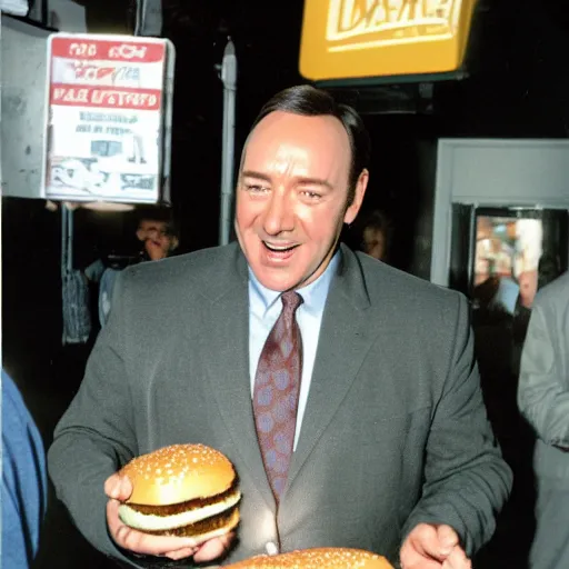 Prompt: Fat Kevin Spacey eating burgers