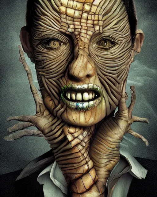 Image similar to halloween mummy themed surrealist art in the styles of igor morski, jim warren, and a tim burton film, intricate, hyperrealistic, accurate facial details, volumetric lighting