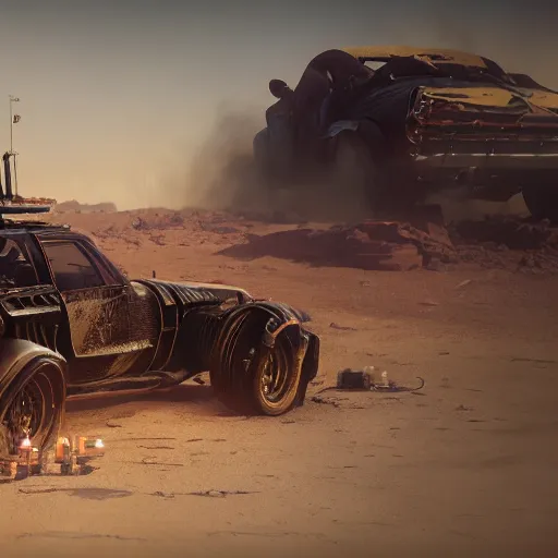 Prompt: mad max, 8 k uhd, unreal engine, octane render in the artstyle of finnian macmanus, john park and greg rutkowski