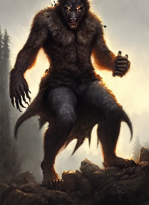 Image similar to rugged werewolf, dnd, fantasy oil _ painting _ unreal _ 5 _ daz. _ rpg _ extremely _ detailed _ artgerm _ greg rutkowski