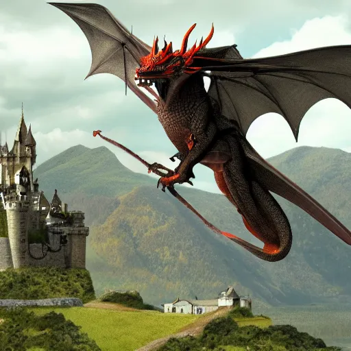 Prompt: a dragon flying above a castle, 8 k concept art