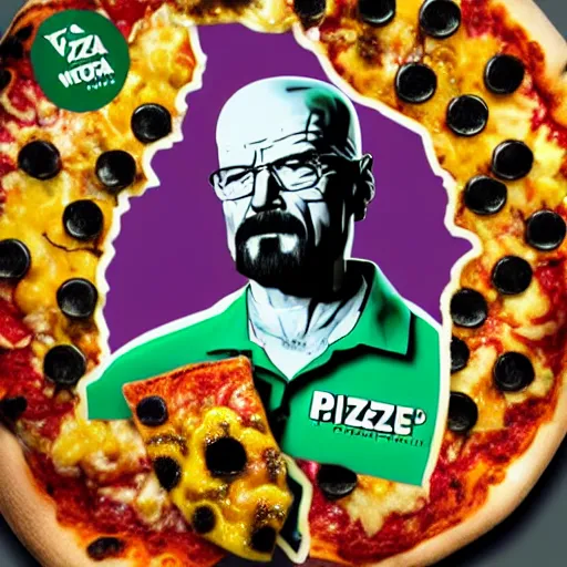 Image similar to pizza made of walter white figurine stickers, unreal, render, splash, award winning photograph