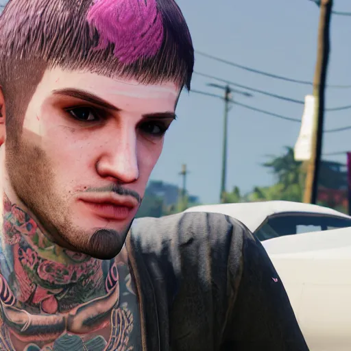 Prompt: lil peep in grand theft auto 5, hd screenshot