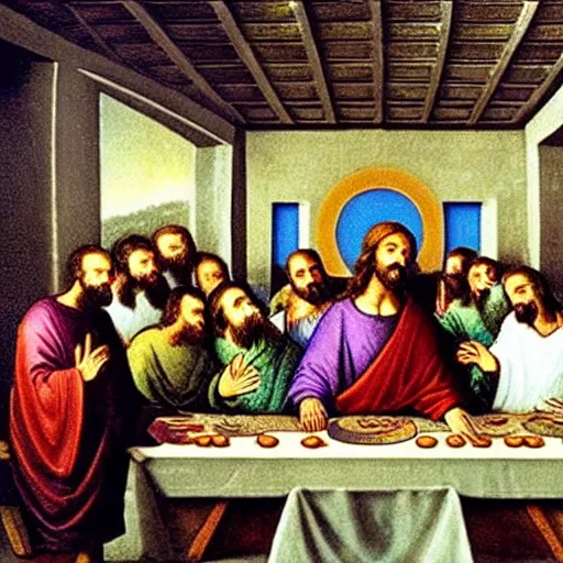 Image similar to jesus is the disk jockey at the last supper