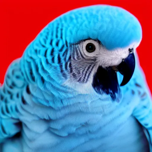 Image similar to Blue budgies wearing red and black checkered shirt, professional photography, studio lighting, 4k