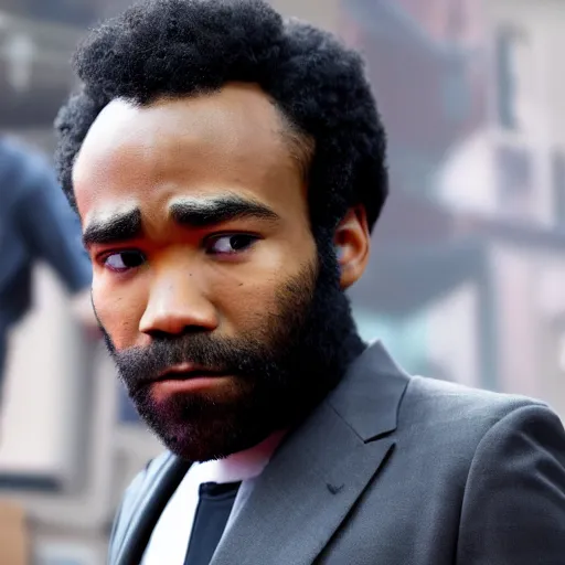 Prompt: Donald Glover as Miles Morales in black Spider-Man suit unmasked, mask off, still from Spider-Man No Way Home, detailed, 4k