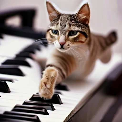 Image similar to stock footage, cat playing piano